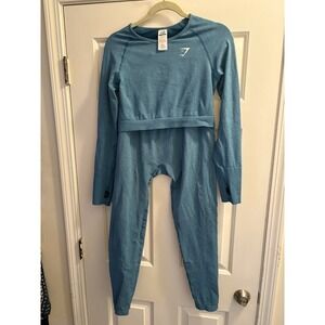 Gymshark Vital Seamless Long Sleeve Crop Top Leggings Set Teal Women's XL